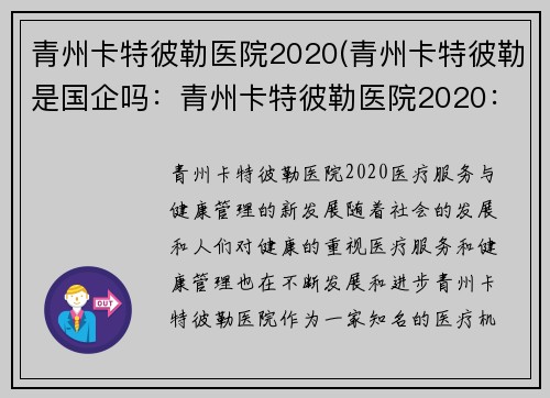青州卡特彼勒医院2020(青州卡特彼勒是国企吗：青州卡特彼勒医院2020：医疗服务与健康管理的新发展)